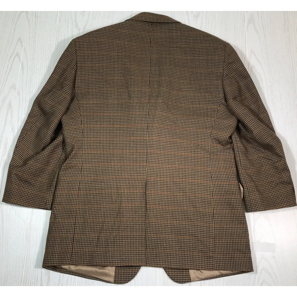 Vintage Jos A Bank Blazer 43R Wool Brown Houndstooth 2 Button Classic Sport Coat